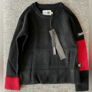 NWT Nununu black unisex wool knit sweater red asymetric bands